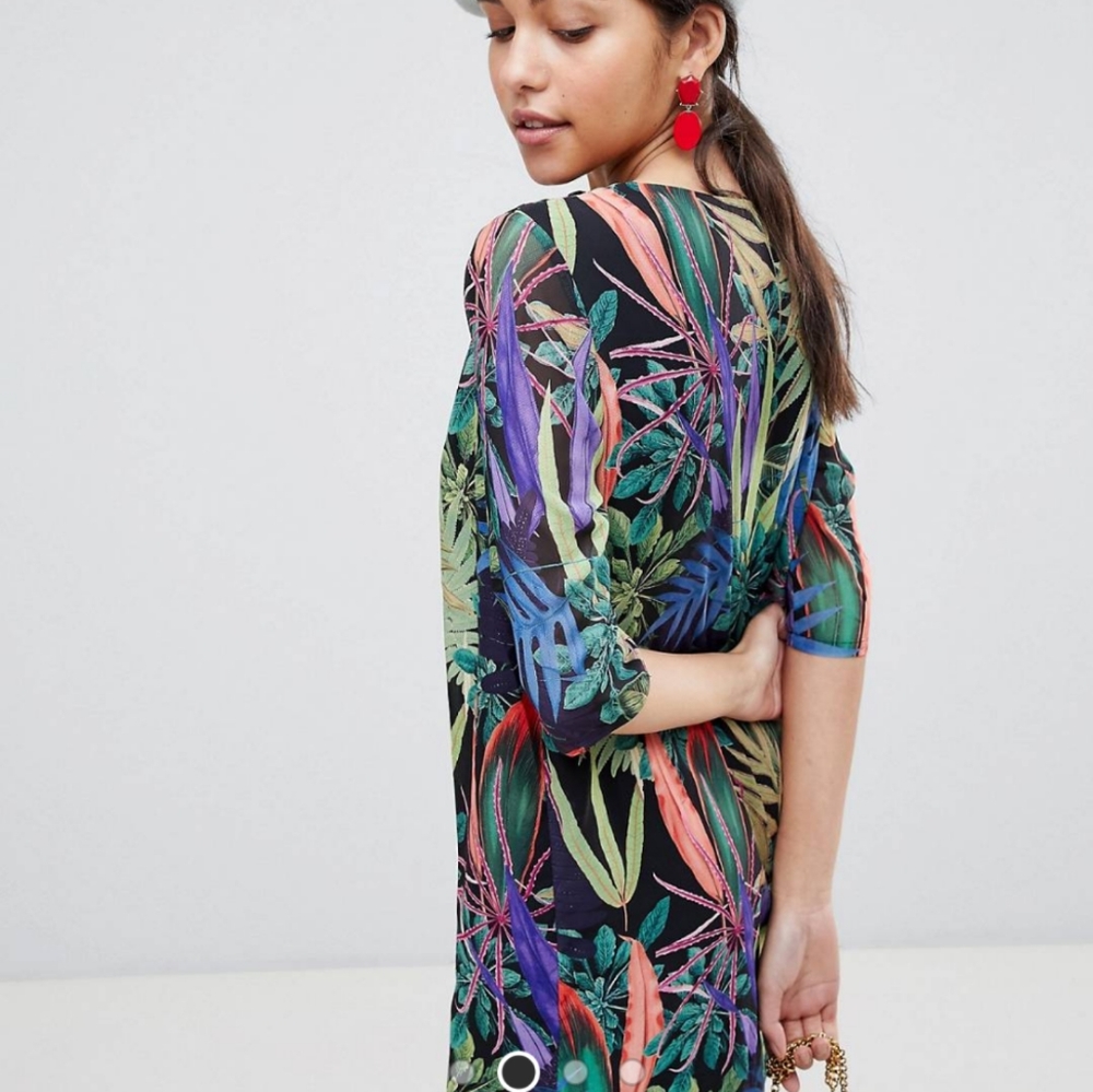 Traffic People Tropical V Neck Shift Dress